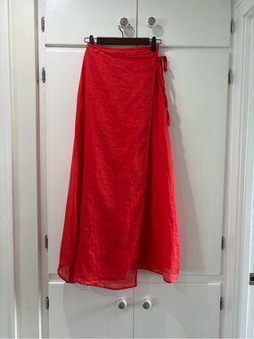 Women's Red Wrap Maxi Skirt with Side Tie